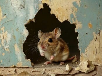 Mouse peeking through a hole in the wall